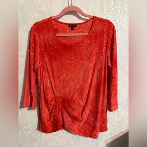 Sami & Jo Vibrant Red Sequin Blouse, Perfect For Night Out, Sz Medium